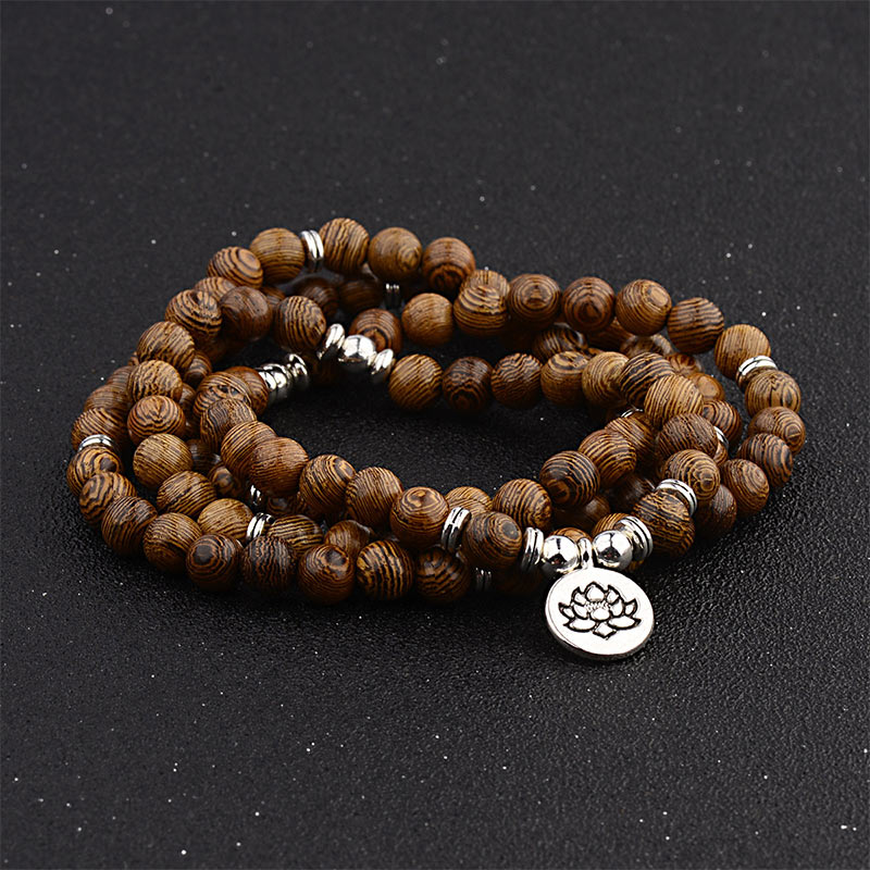 Braccialetto in legno tibetano Buddha Stones a forma di loto Mala - image 1