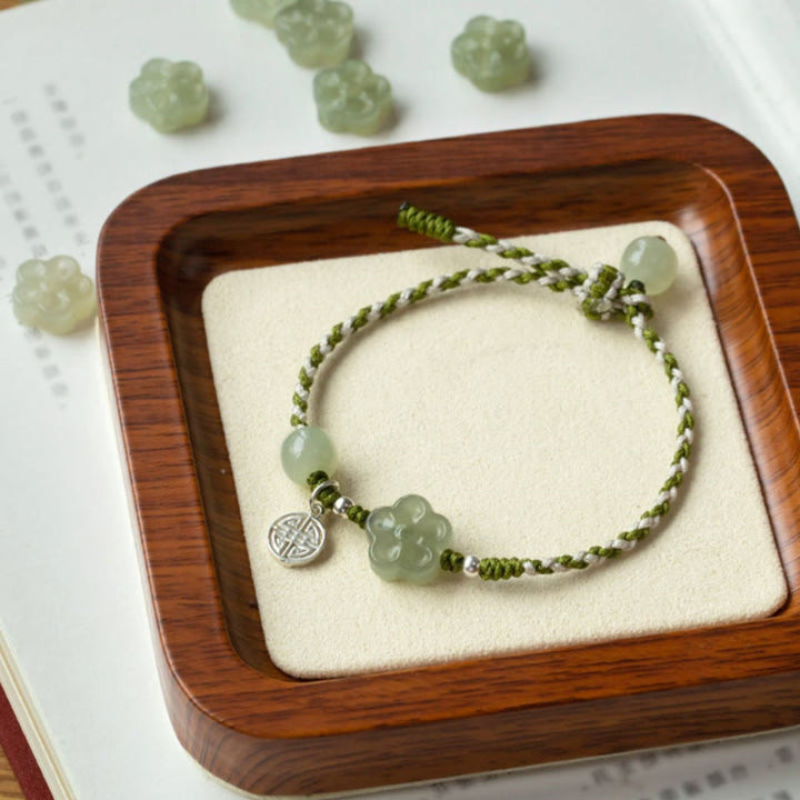 Braccialetto intrecciato con fiori di prugna fatti a mano in giada, fortuna e prosperità, Buddha Stones