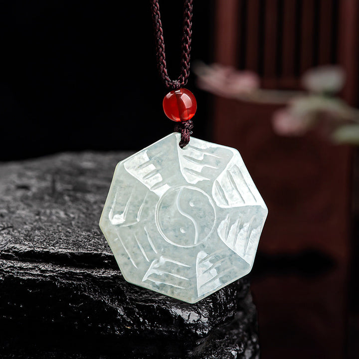 Ciondolo con collana di fortuna Bagua Yin Yang in giada naturale - Giada (Prosperità ♥ Abbondanza) - image 1