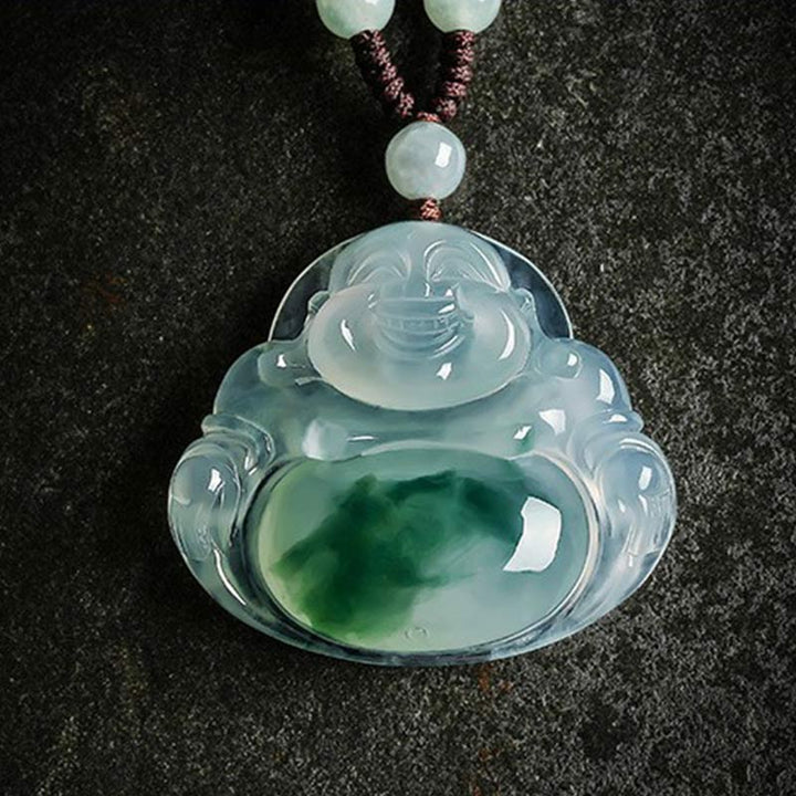 Collana con ciondolo portafortuna in giada ciano Buddha Stones