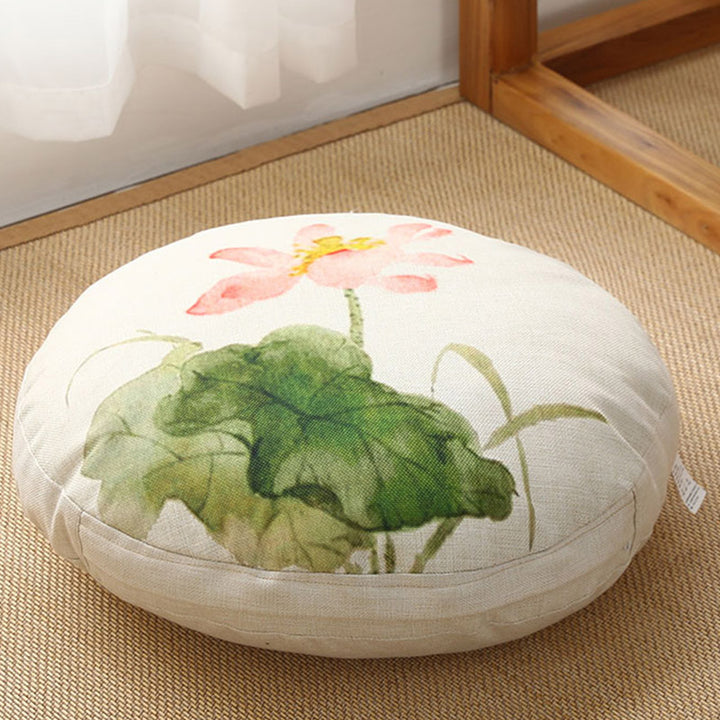 Cuscino per seduta da meditazione in lino con motivo semplice Buddha Stones e loto, decorazione per la casa e il soggiorno