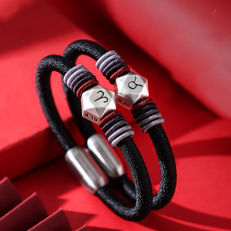 Braccialetto fatto a mano con corda e benedizione delle 12 costellazioni dello zodiaco in argento sterling 999 Buddha Stones