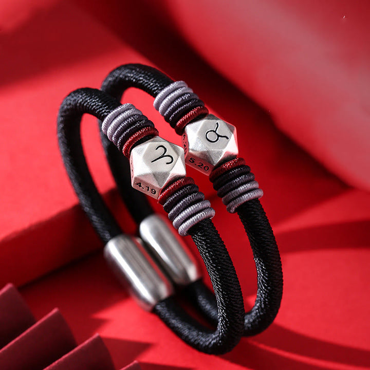 Braccialetto fatto a mano con corda e benedizione delle 12 costellazioni dello zodiaco in argento sterling 999 Buddha Stones