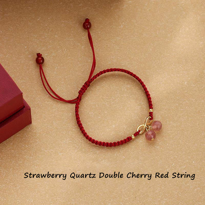 Braccialetto intrecciato con corda rossa, cristallo di quarzo fragola, nodo infinito, guarigione dell'amore, Buddha Stones