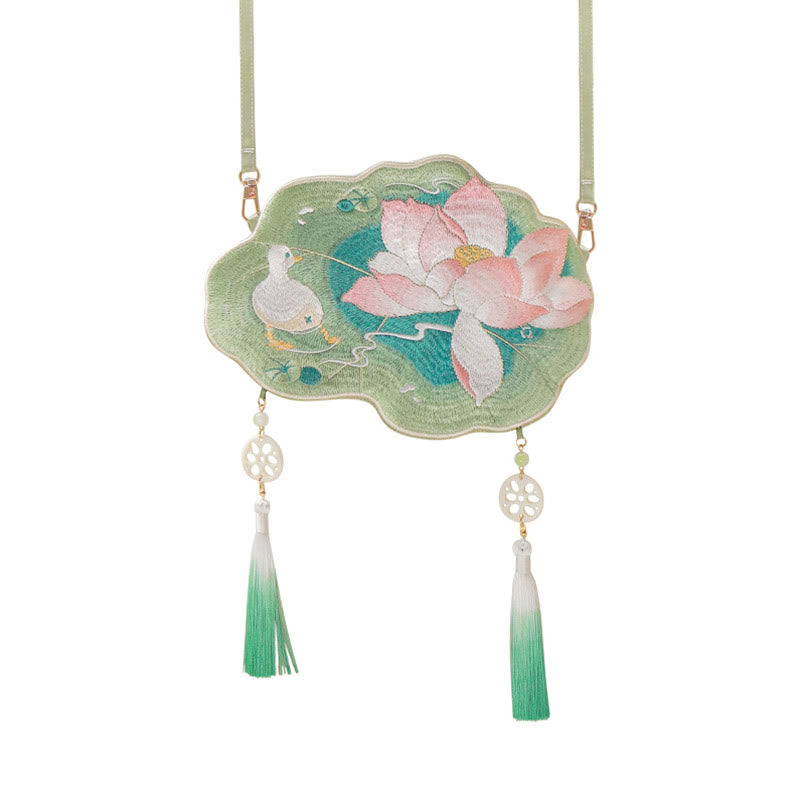 Buddha Stones Fortuna Ricamo Loto Koi Pesce Coniglio Fiore Borsa Hanfu Borsa a Tracolla Borsa a Tracolla