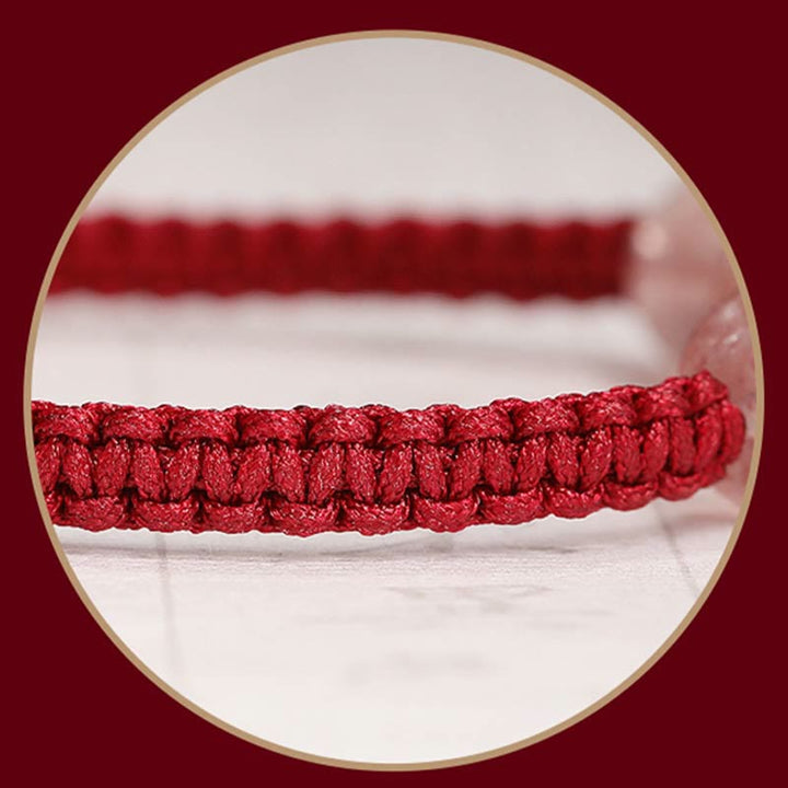 Buddha Stones Natural Strawberry Quartz Crystal Love Braccialetto intrecciato con corda rossa alla caviglia