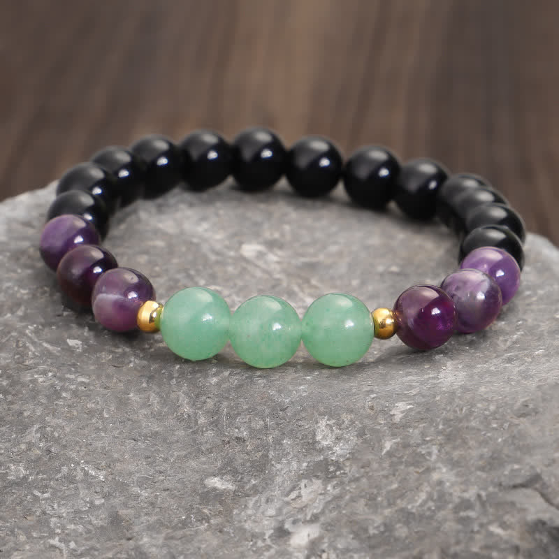 Buddha Stones 108 Mala Beads Ametista Verde Avventurina Loto Bracciale Meditazione - image 9