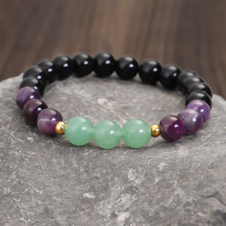 Buddha Stones 108 Mala Beads Ametista Verde Avventurina Loto Bracciale Meditazione - image 9