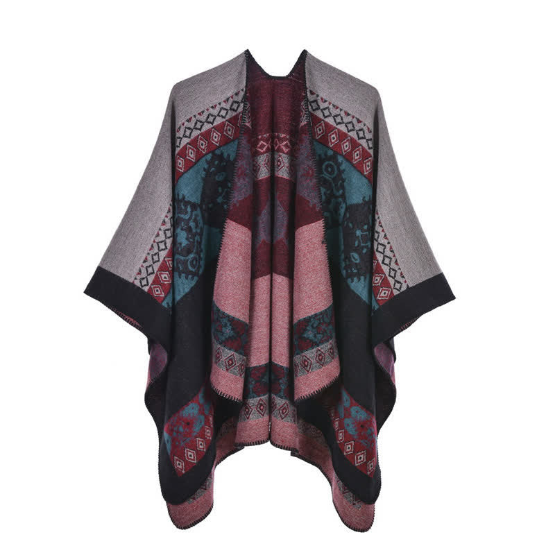 Scialle tibetano con motivo a diamante Buddha Stones, caldo mantello invernale - Rosa Nero - image 18