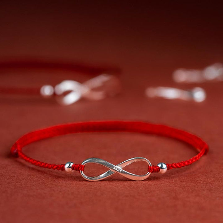 Buddha Stones 925 Sterling Silver Endless Knot Protezione Fortuna Braccialetto Cavigliera Corda Rossa
