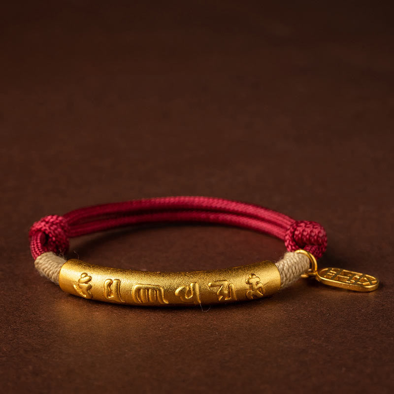 Buddha Stones 999 Sterling Silver Tibet Fatto a mano Om Mani Padme Hum Fu Carattere TopRank Carattere Fortuna Braccialetto Intrecciato - Rame Om Mani Padme Hum - Corda rossa (circonferenza del polso 15-19 cm) - image 7