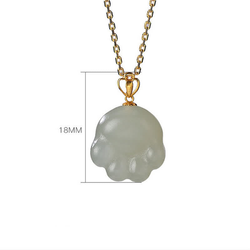Collana con ciondolo portafortuna a forma di zampa di gatto carino in argento sterling 925 con giada bianca Hetian - image 7