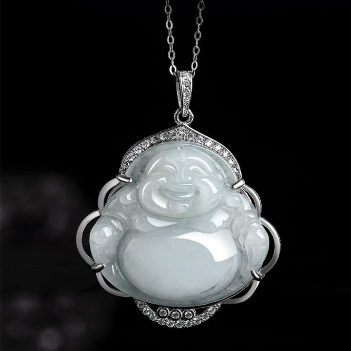 Collana con ciondolo Buddha Stones in argento sterling 925 con Buddha che ride e giada naturale - image 4