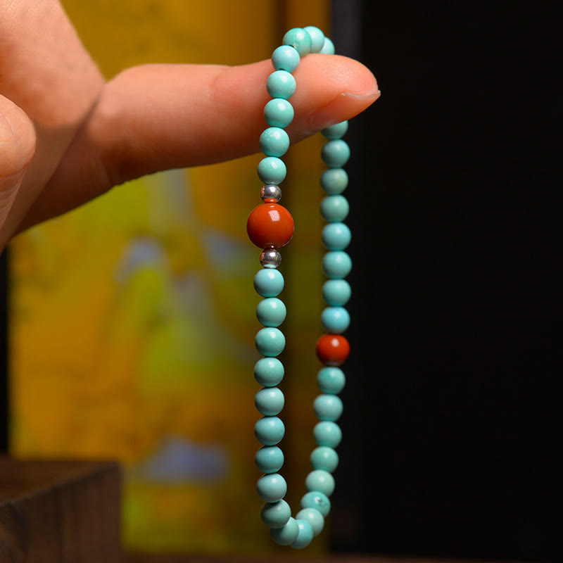 Braccialetto di protezione con perline di agata rossa e turchese Buddha Stones - image 2