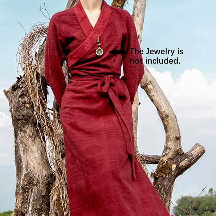 Buddha Stones Tibetan Dress Clothing Lhasa Abito lungo avvolgente Maxi abito Abbigliamento donna - image 6