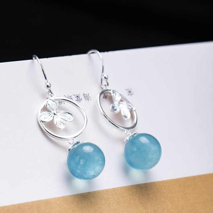 Buddha Stones 925 Sterling Silver Acquamarina Naturale Foglia Fiore Orecchini Collana Pace - image 14