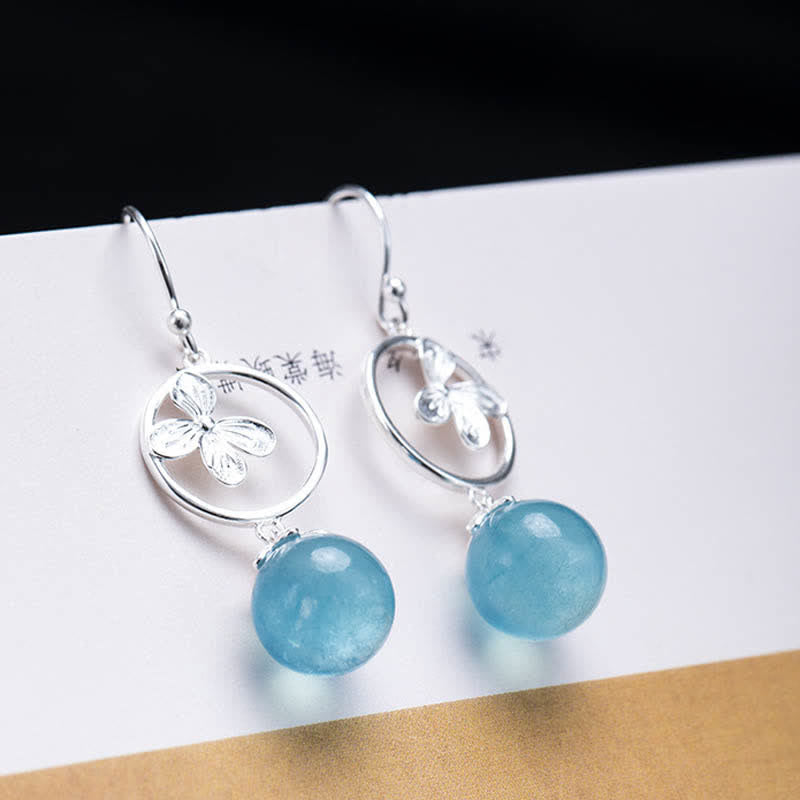 Buddha Stones 925 Sterling Silver Acquamarina Naturale Foglia Fiore Orecchini Collana Pace