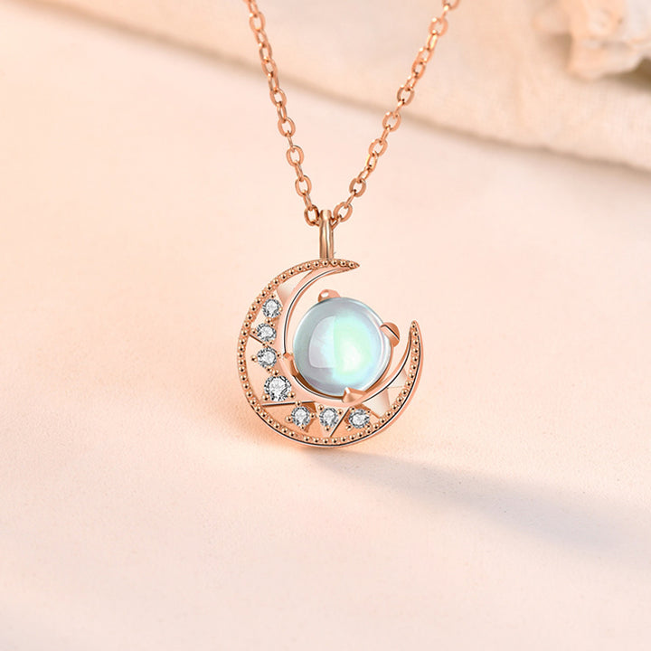Buddha Stones 925 Sterling Silver Moonstone Moon Pattern Collana con ciondolo d'amore