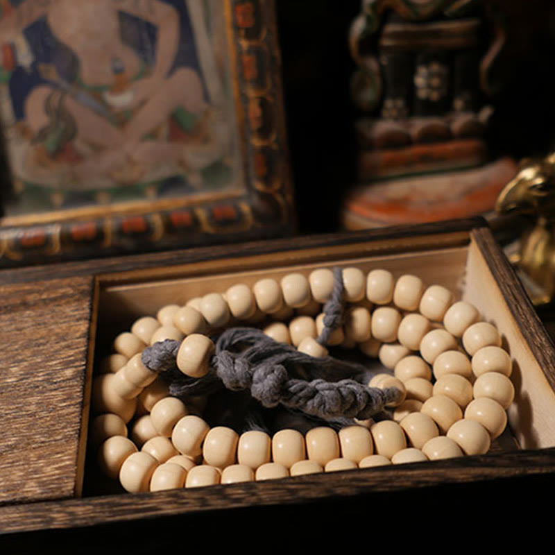 Buddha Stones 108 Mala Perle Abelia Biflora Legno Allontanando gli Spiriti Maligni Polso Mala