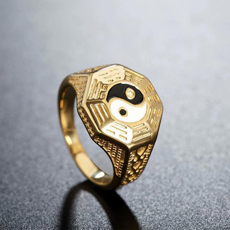 Anello portafortuna in rame con simbolo Yin Yang