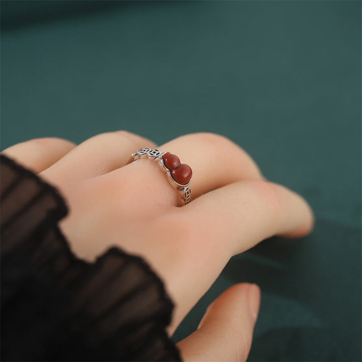 Anello di autoaccettazione con moneta di rame e zucca in argento sterling 925 con pietre Buddha Stones e agata rossa - image 3