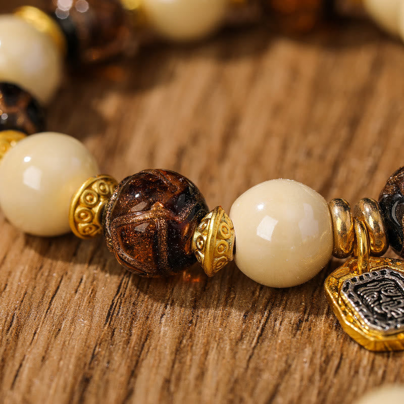 Buddha Stones Tibetano Zakiram Dea della Ricchezza Ciondolo Liuli Vetro Incenso Cenere Perline di Porcellana Braccialetto di Protezione