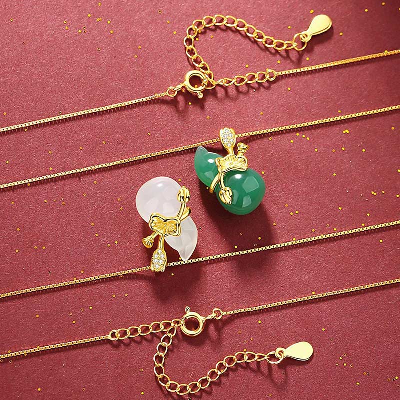 Collana con ciondolo Buddha Stones, giada ciano, foglia di loto e zucca, abbondanza - image 4