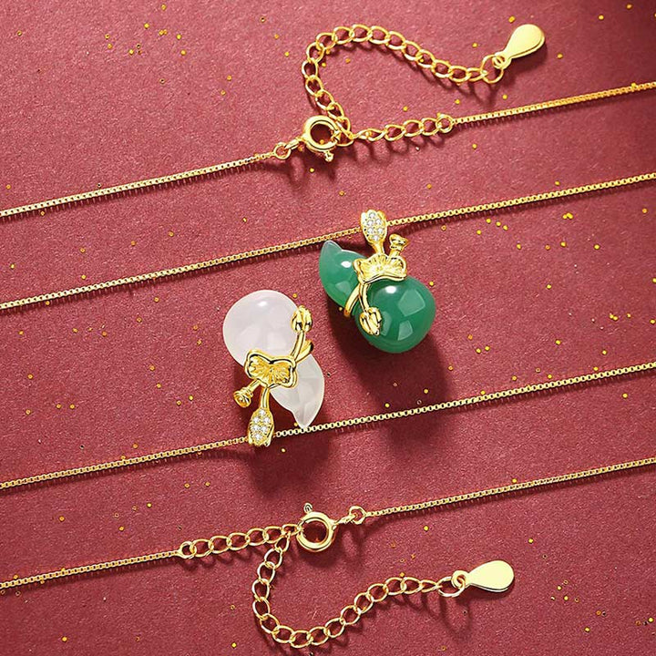 Collana con ciondolo Buddha Stones, giada ciano, foglia di loto e zucca, abbondanza - image 4