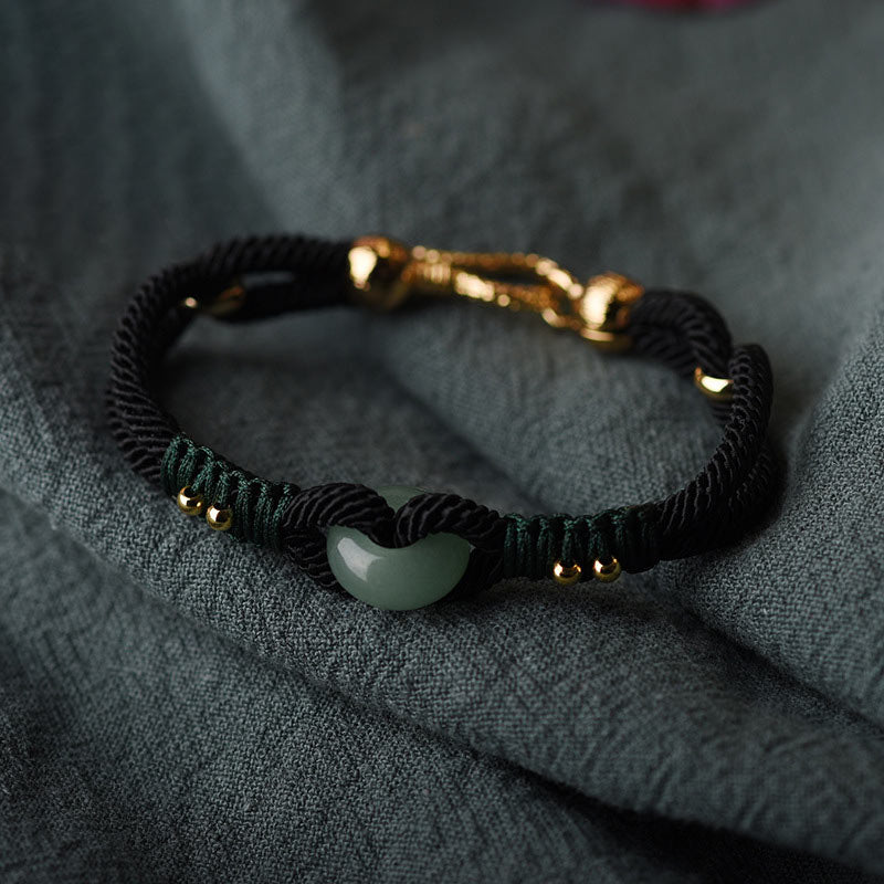 Braccialetto di coppia in corda nera fortunata in giada tibetana Buddha Stones