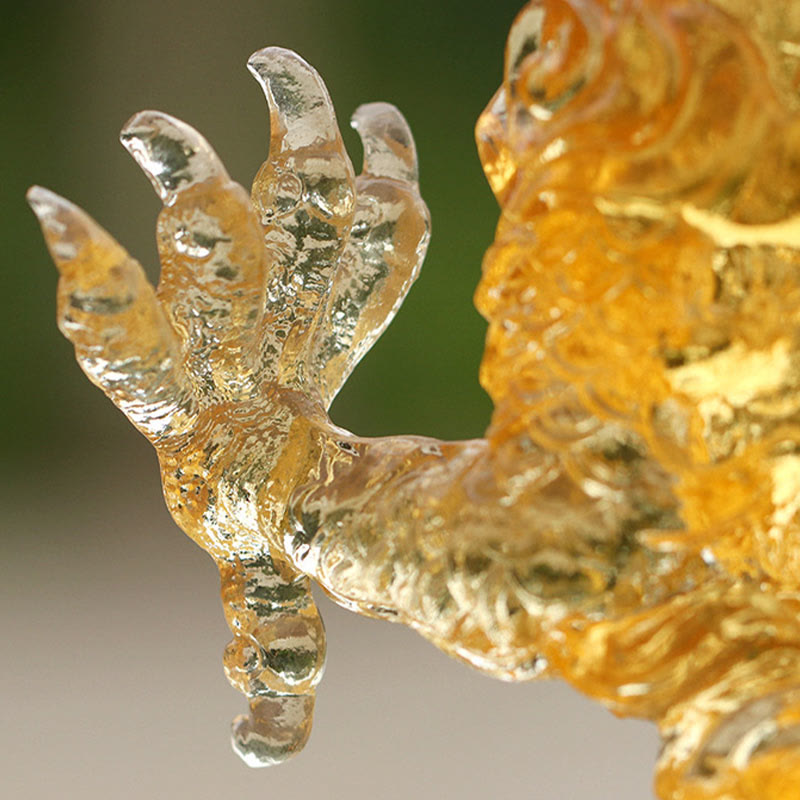 Buddha Stones fatte a mano Zodiaco cinese Drago giallo Liuli Cristallo Pezzo d'arte Fortuna Protezione Decorazione per casa e ufficio