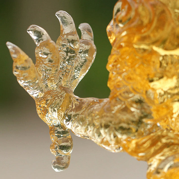 Buddha Stones fatte a mano Zodiaco cinese Drago giallo Liuli Cristallo Pezzo d'arte Fortuna Protezione Decorazione per casa e ufficio