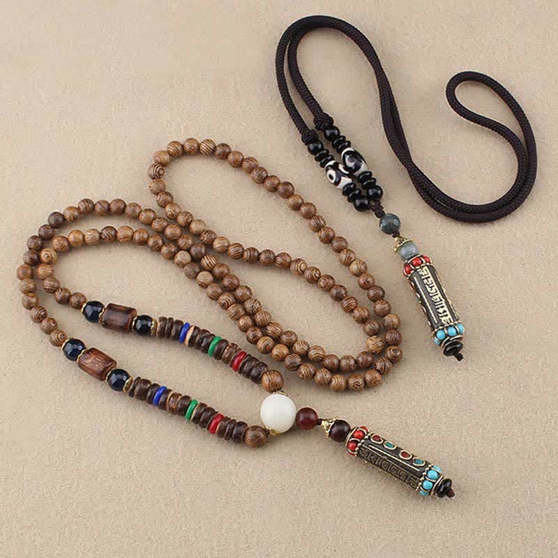 Ciondolo per collana in legno di wenge con Buddha Stones tibetano Om Mani Padme Hum Dzi - image 7