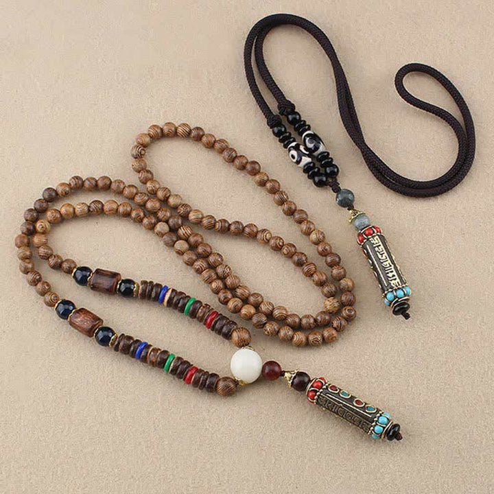 Ciondolo per collana in legno di wenge con Buddha Stones tibetano Om Mani Padme Hum Dzi - image 7
