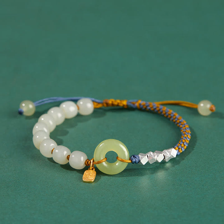 Braccialetto con ciondolo di fortuna e felicità con perline e fibbia della pace in giada Hetian in argento sterling 925 Buddha Stones