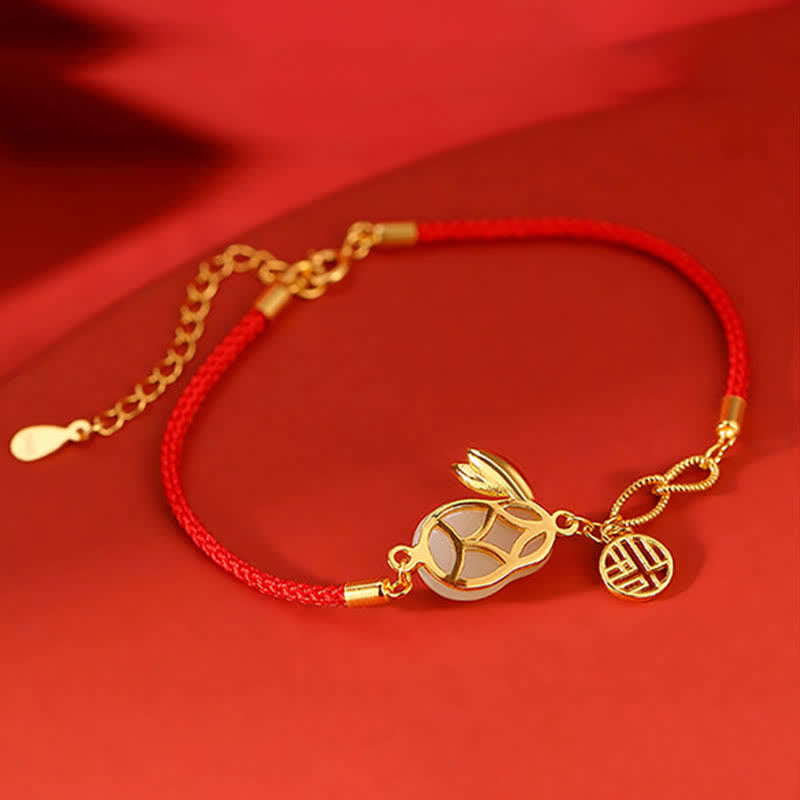 Braccialetto in argento sterling 925 con cordino rosso e giada bianca Hetian dell'anno del coniglio