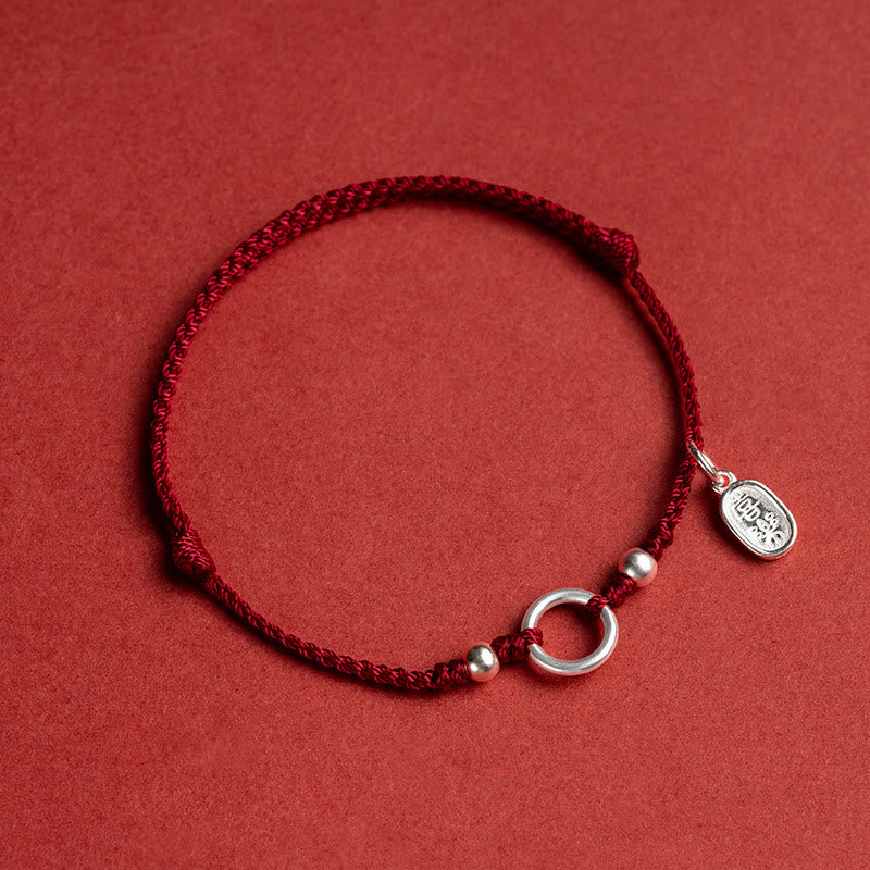 Braccialetto in corda rossa con fibbia in argento sterling 925 Buddha Stones Lucky Fortune Peace Joy Lotus Peace