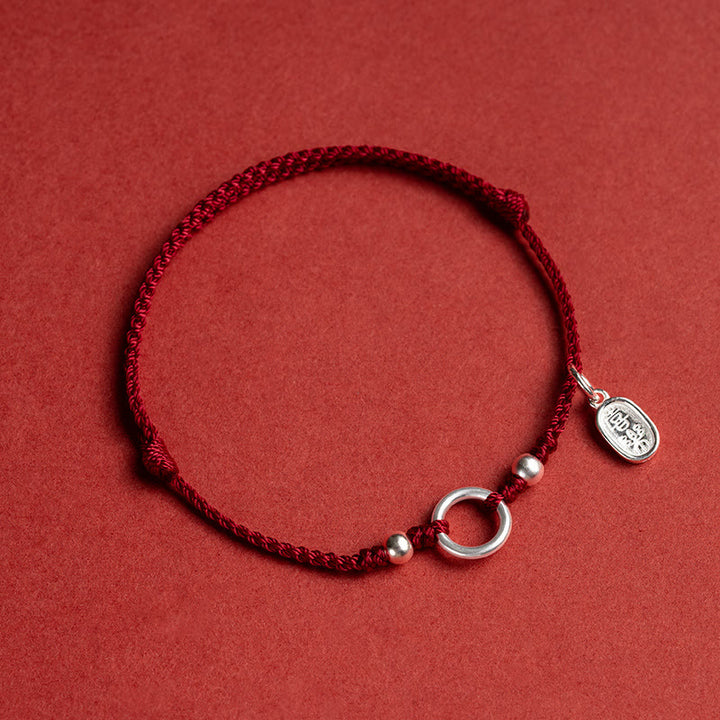 Braccialetto in corda rossa con fibbia in argento sterling 925 Buddha Stones Lucky Fortune Peace Joy Lotus Peace