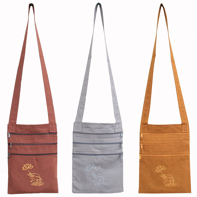 Borsa a tracolla in cotone ricamato con motivo a loto, pratica spirituale della mente - image 0