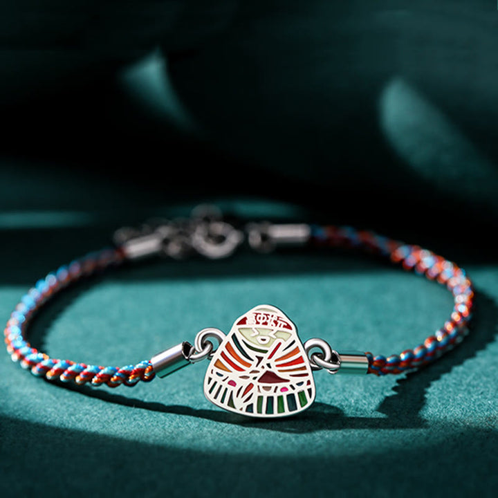 Braccialetto artigianale multicolore con motivo Zongzi in argento sterling 925 Buddha Stones