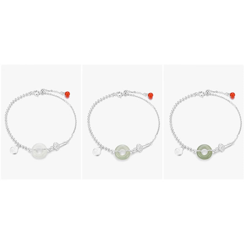 Bracciale con catena portafortuna in argento sterling 925 con fibbia della pace in giada Hetian e carattere Fu Buddha Stones