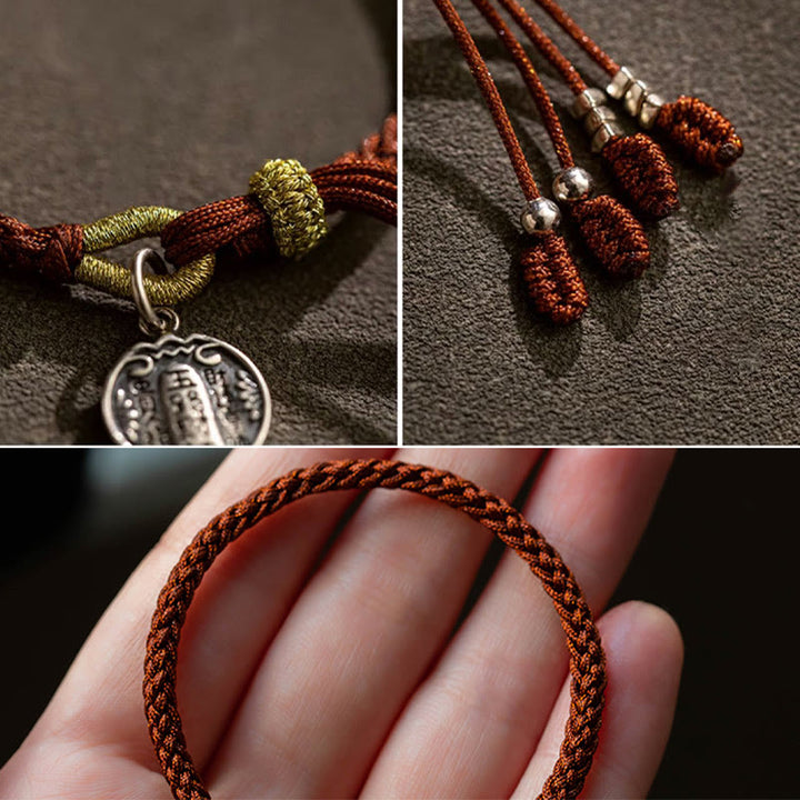 Braccialetto intrecciato in corda con cinque direzioni in argento sterling 925 fatto a mano con Buddha Stones, divinità della ricchezza, fortuna e protezione