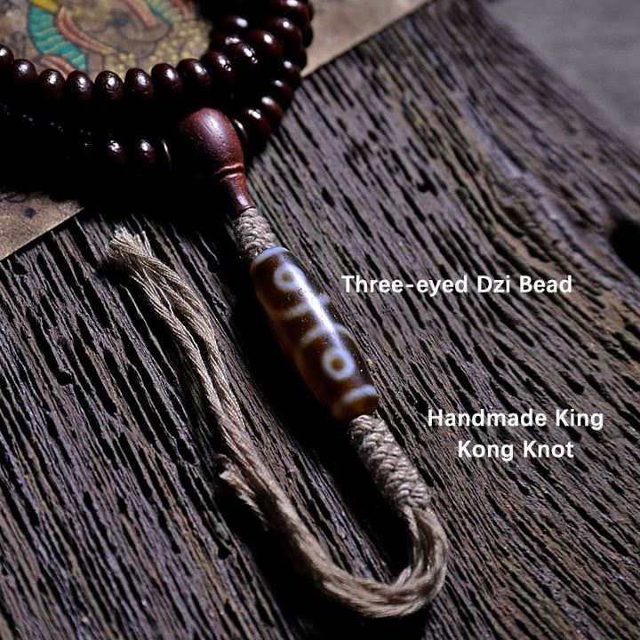 Buddha Stones Tibet naturale 108 Mala Beads Viola Bodhi Seed Three-eyed Dzi Bead Rame Dorje Harmony Bracciale