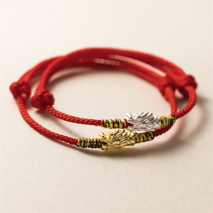 Braccialetto in corda rossa con Buddha Stones in argento sterling 925 Anno del drago Fortuna Forza