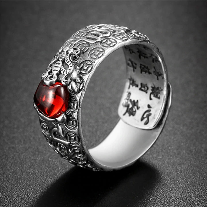 Anello di ricchezza in granato rosso PiXiu FengShui Buddha Stones