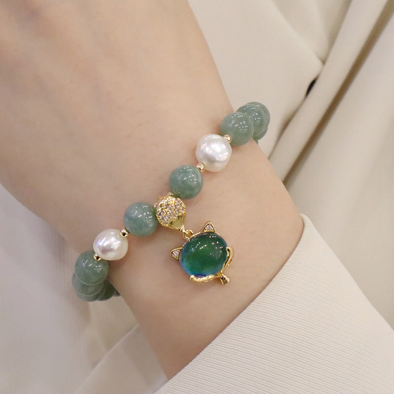 Braccialetto portafortuna con ciondolo volpe che cambia colore, perle di giada e Buddha Stones