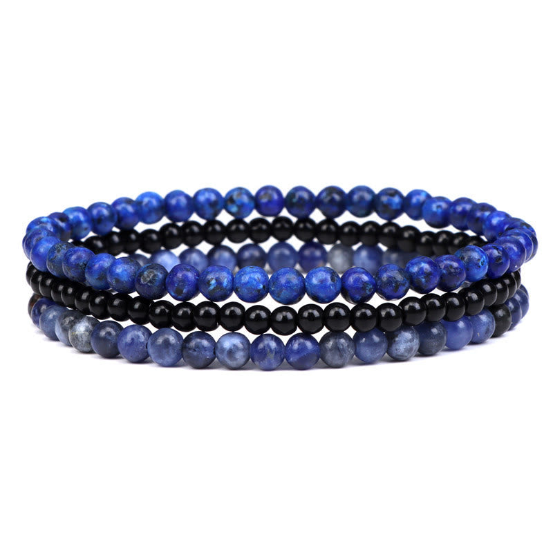 Buddha Stones 3 pezzi Braccialetto spirituale di pietra di cristallo naturale per la pace interiore - Perle di lazurite e vetro nero da 4 mm e sodalite (circonferenza del polso 15-16 cm) - image 8