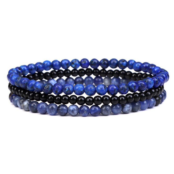 Buddha Stones 3 pezzi Braccialetto spirituale di pietra di cristallo naturale per la pace interiore - Perle di lazurite e vetro nero da 4 mm e sodalite (circonferenza del polso 15-16 cm) - image 8