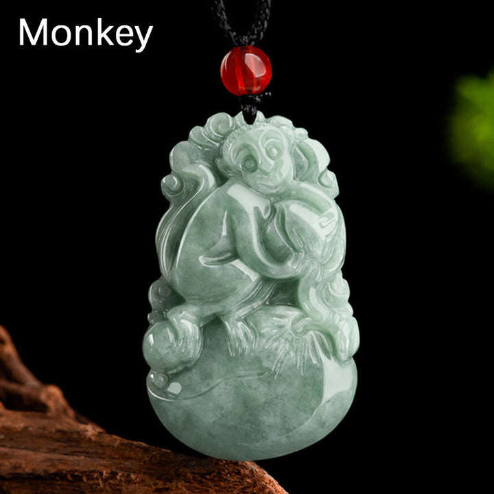 Buddha Stones Giada verde naturale 12 Zodiaco cinese Fortuna Prosperità Collana pendente - Scimmia - image 17