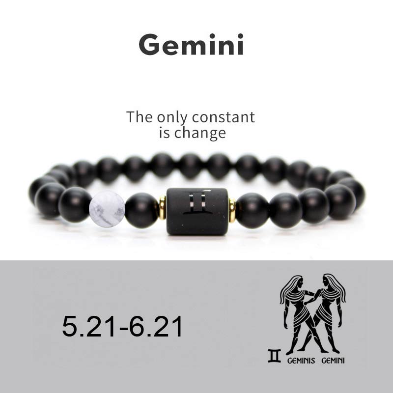 Buddha Stones 12 Costellazioni dello Zodiaco Bracciale Regolabile in Onice Nero