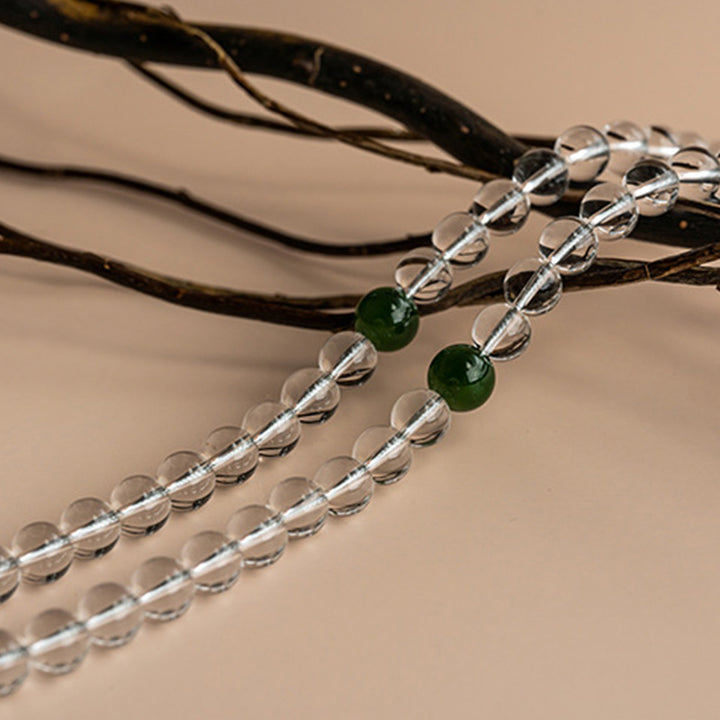 Buddha Stones 108 Perle Braccialetto Meditazione Mala in Cristallo Bianco Giada